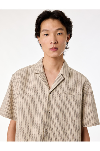 Koton Regular Fit Short Sleeve Pocketed Turn-Down Collar Cotton Striped Shirt