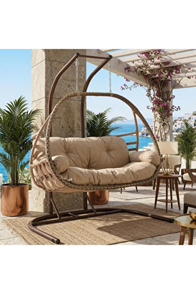 ReHome Malta Çiftli Rattan Bahçe Salıncağı | Açık Kahve