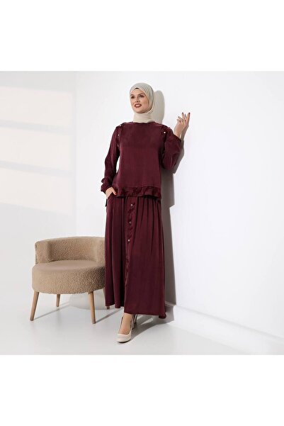 NATURAMED CLEMENCE İPEK KUPRA BORDO ETEKLİ TAKIM