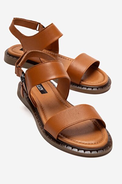 Lizy Shoes Γυναικεία δερμάτινα σανδάλια σε ταμπά απόχρωση, καθημερινά άνετα, ...