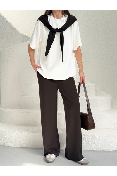 Eztila Shawl Collar Garnished Modal Fabric Women's Tracksuit Set