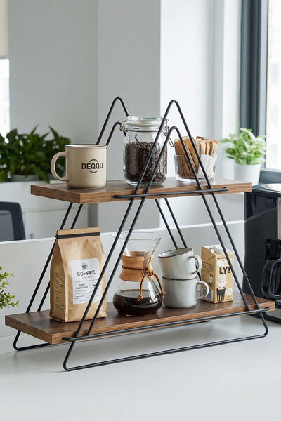 DEQQU Apex 50x16x50cm Ahşap Metal İki Katlı Tezgah Üstü Mutfak Rafı Banyo Raf...