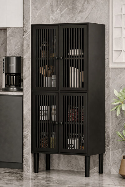 EGEALP MOBİLYA Mdf siyah 4 Kapaklı (panjur Kapak) Kiler Dolabı