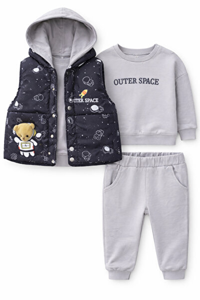 WOW Erkek Bebek 3’lü Takım Şişme Yelek Sweatshirt Pantolon