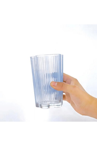 Midi Transparent Striped Glass Cup 420 ml Elegant Blue