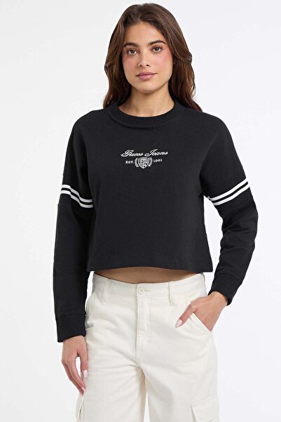 Guess Jeans Yuvarlak Yaka Baskılı Siyah Kadın Sweatshırt Jeans Kadın Sweatshirt