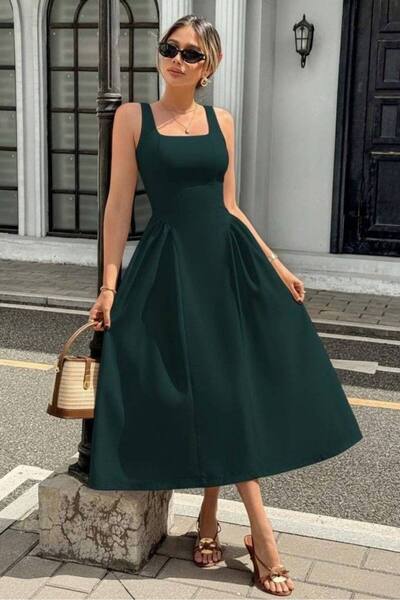 Varyete Γυναικείο φόρεμα μίντι με τετράγωνο λαιμό και τιράντες, εισαγόμενο απ...