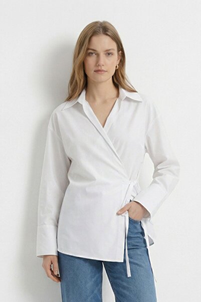 Rays Λευκό πουκάμισο με σκίσιμο στο μανίκι και δέσιμο στο πλάι 5257