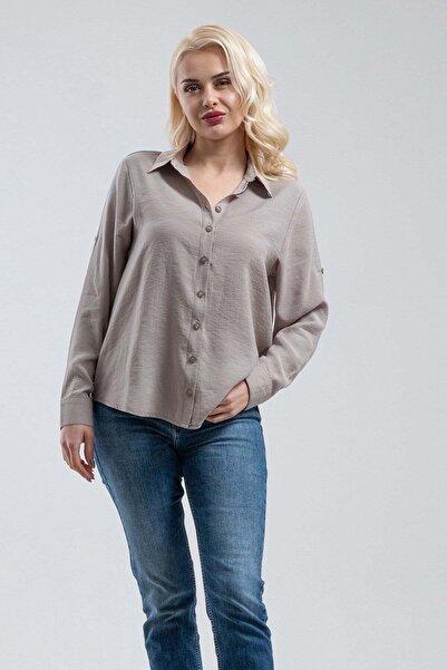 Bold & Young Γυναικείο πουκάμισο από ύφασμα βιζόν Modal με μανίκια Britli Com...