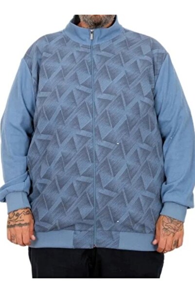 cusseli Large Size Men's Cardigan with Stand Collar 25820 Blue
