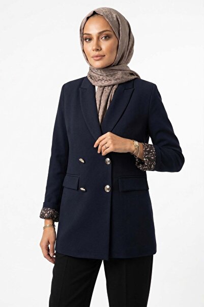 Lale Butik Γυναικείο μπουφάν με λεπτομέρεια λεοπάρ αστέρι 01 Ναυτικό μπλε