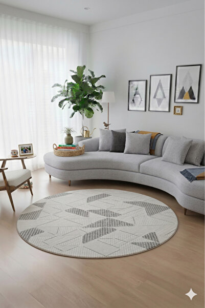Babil Home 6023 Gri Yuvarlak Halı Kaymaz Taban Leke Tutmaz Yıkanabilir Modern...