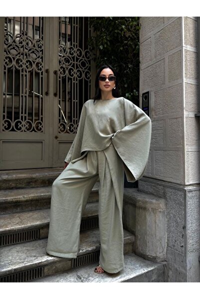 Ekim Store Bat Sleeve Casual Blouse Pants Set