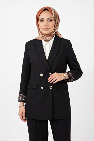 Lale Butik Γυναικείο μπουφάν με λεπτομέρεια λεοπάρ αστέρι 01 Μαύρο