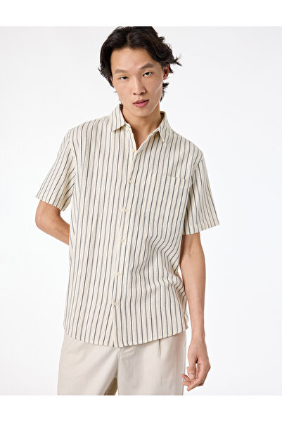 Koton Κλασική εφαρμογή, βαμβακερό πουκάμισο με κοντό μανίκι, ριγέ, με τσέπες ...