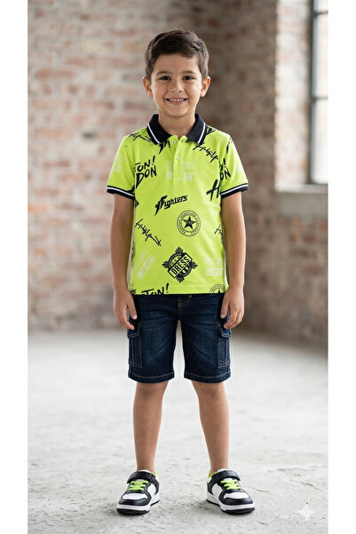 ADA YILDIZ KİDS Tricou cu guler polo pentru băieți, cu imprimeu în culoare ve...