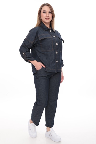 zitex Σετ τζιν με λεπτομέρεια στα κουμπιά, μεγάλο μέγεθος, με μπλούζα και παν...