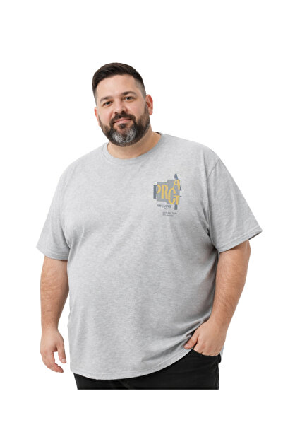 BattalModa Men's Large Size Melange Gray Crew Neck Short Sleeve Pragt T-Shirt...