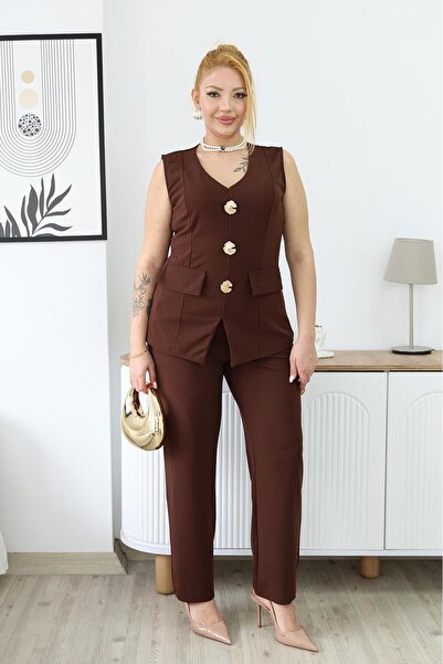 Siyezen Σετ Κομψών Ενδυμάτων Μεγάλου Μεγέθους με Χρυσά Αξεσουάρ και Διακοσμητ...