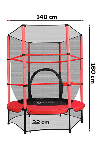 DEMPOWER 160x140 cm Koruma Fileli 60 Kg Taşıma Kapasiteli Çocuk Trambolin