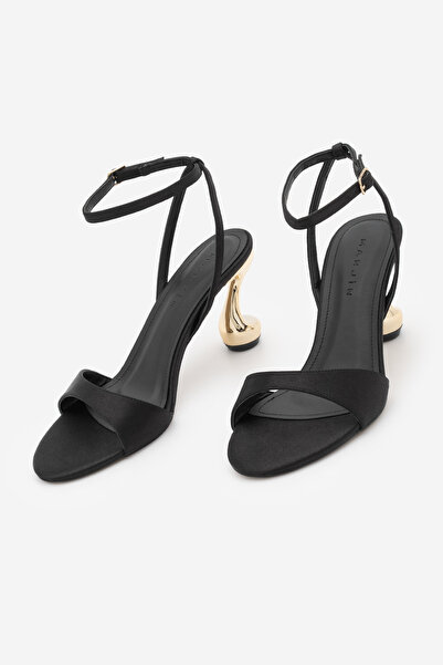 Marjin Γυναικεία οβάλ πέδιλα με λουράκι στον αστράγαλο, μεταλλικό χρυσό τακού...