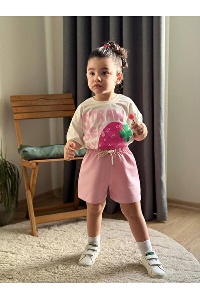 ARBİ kids Κοριτσίστικο ροζ καλοκαιρινό σετ με σορτς φράουλα