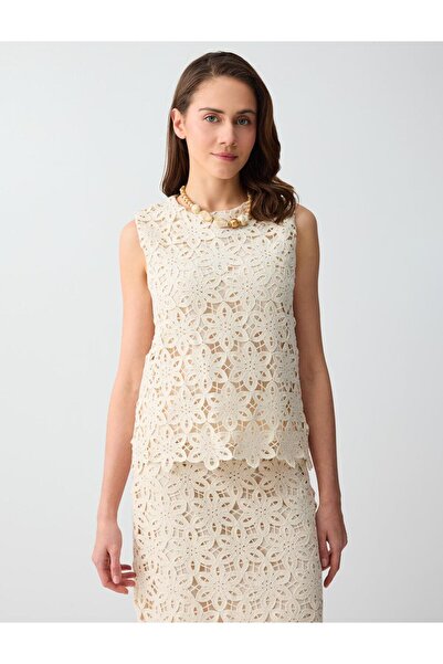 Jimmy Key Ανοιχτό λευκό 100% βαμβακερό πλεκτό τοπ με στρογγυλή λαιμόκοψη και ...