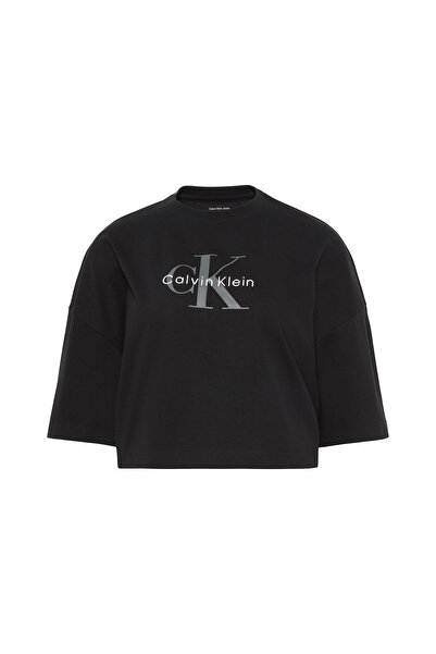 Calvin Klein Kısa Kollu Kutulu Kesim Kısa Monologo Kadın Siyah T-shirt LV047F...