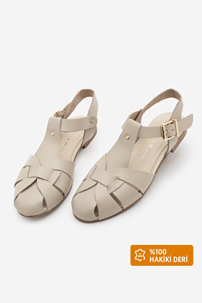 Marjin Women's Genuine Leather Ankle Strap Buckle Closed Front Casual Sandals...