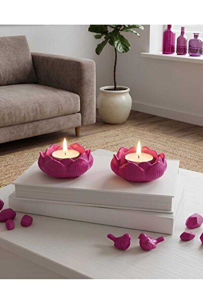 E.M.S AVM Lotus Mumluk FUŞYA Renk Dekoratif Mumluk Tealight Mumluk 2 Adet. (m...