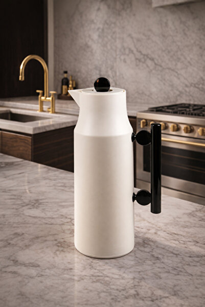ZALA Luxury Modern Style Cream White 1L Vacuum Flask Thermos | Black Nickel F...