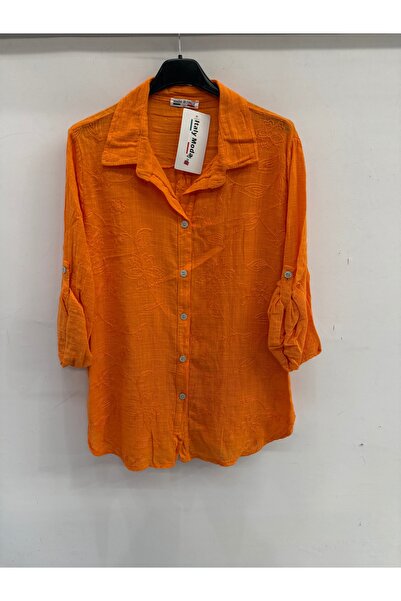 della moor Γυναικείο πορτοκαλί ιταλικό πουκάμισο με κεντημένα λουλούδια και π...