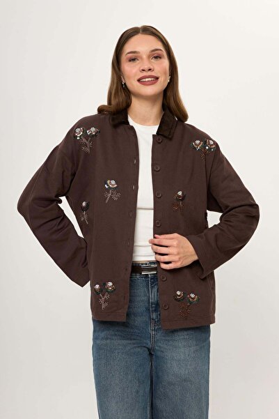 TIFFANY&TOMATO Kadife Yakalı Nakışlı Pamuklu Ceket