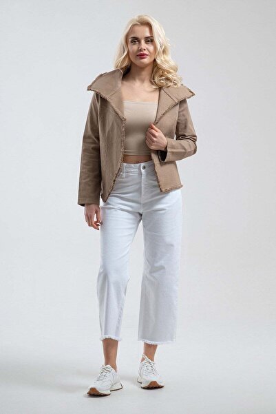 Bold & Young Jachetă de damă Camel cu o singură buzunară și fermoar metalic, ...