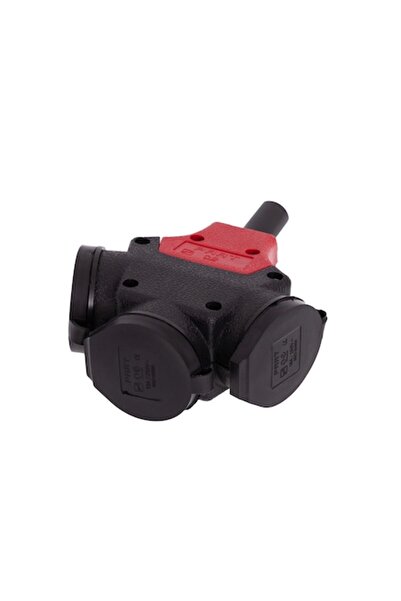 Ecoleduri Priză triplă, Schuko, cu capace, IP44, Cauciuc și plastic, Negru
