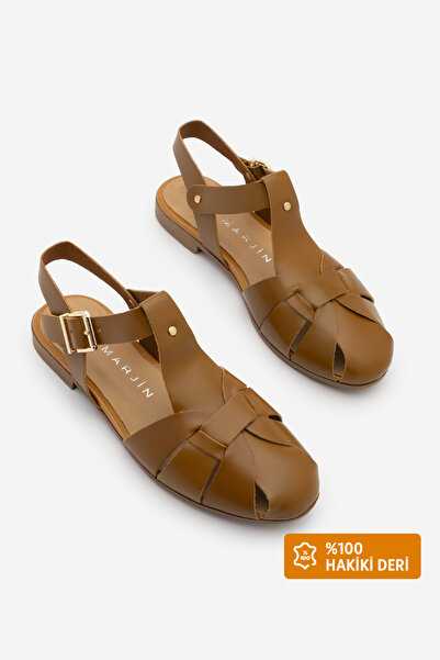 Marjin Γυναικεία πέδιλα καθημερινά από γνήσιο δέρμα με λουράκι στον αστράγαλο...