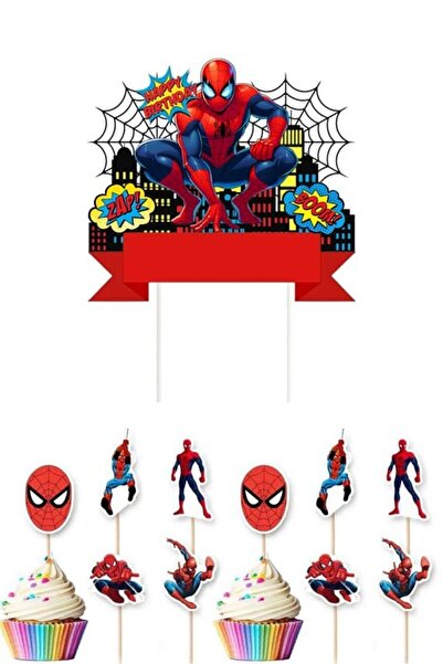 parti show Σετ διακόσμησης τούρτας και οδοντογλυφίδων για κάπκεϊκ Spider-Man