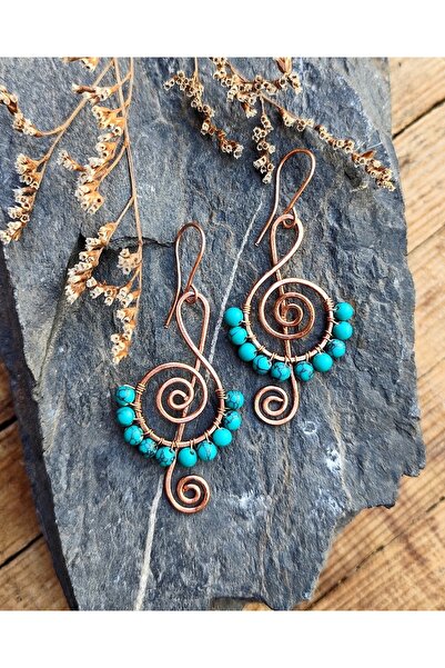 MODA Crimping Turquoise Handmade Copper Wire Wrap Earrings
