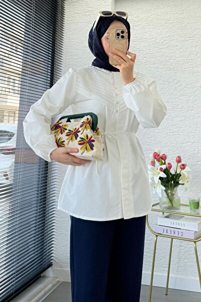 MELEK ARAZ Πουκάμισο τουνίκ από ποπλίνα με λεπτομέρεια από ριμπ ραφή στο γιακ...