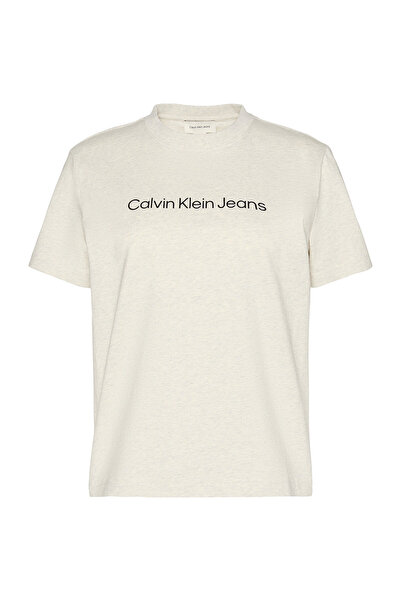 Calvin Klein Τζιν μπλουζάκι με στρογγυλή λαιμόκοψη και στάμπα σε γκρι χρώμα γ...