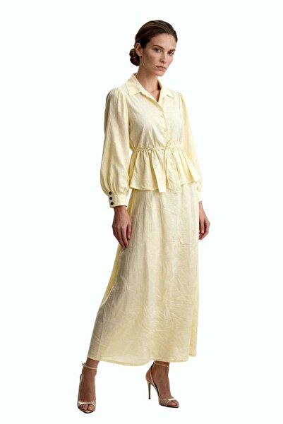 HAKKE Σετ με πουκάμισο με γιακά, μέση με δέσιμο και μακριά φούστα peplum