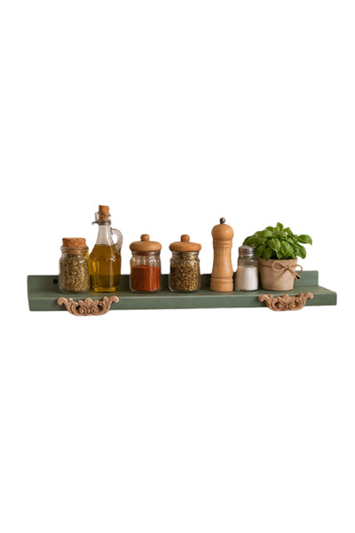 Decoratiuni Vintage Casa Retro Πράσινο ράφι με ξύλινο διακοσμητικό στοιχείο γ...