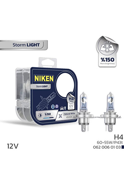 Niken H4 12V 60/55W Halojen Ampul Storm Light P43t Gün Işığı