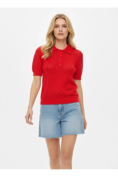 Park Karon Πλεκτό πουλόβερ Polo με κοντό μανίκι με διάτρητο γιακά