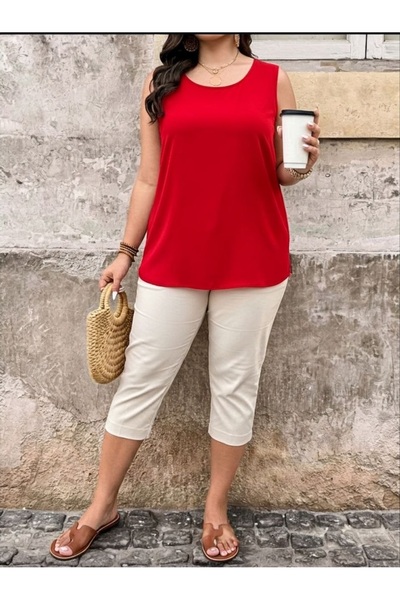 morche Women's Plus Size Red Sleeveless Blouse