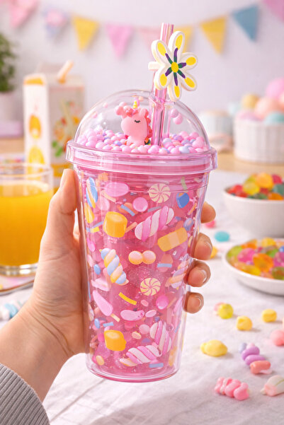 MİS KİTCHEN Unicorn Figürlü Pipetli Çocuk Bardak Şeker Desenli Suluk Kapaklı ...