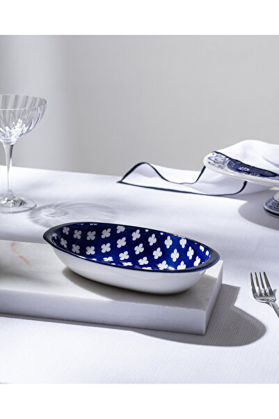 Madame Coco Farfurie ovală Reve Bleu Raye - 22 cm - Albastru/Alb