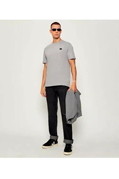 Calvin Klein Jeans Ανδρικό T-shirt, 100% βαμβάκι, Λογότυπο patch, Ανοιχτό γκρι
