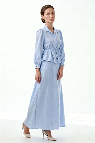 HAKKE Σετ με πουκάμισο με γιακά, μέση με δέσιμο και μακριά φούστα peplum