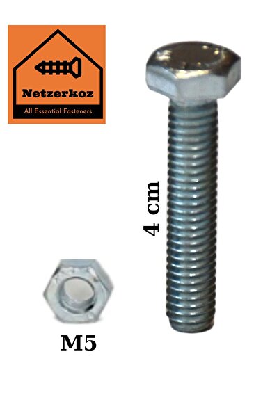 Netzerkoz 1 adet M5x40 Cıvata ve 1 adet M5 Somun - Beyaz Galvaniz